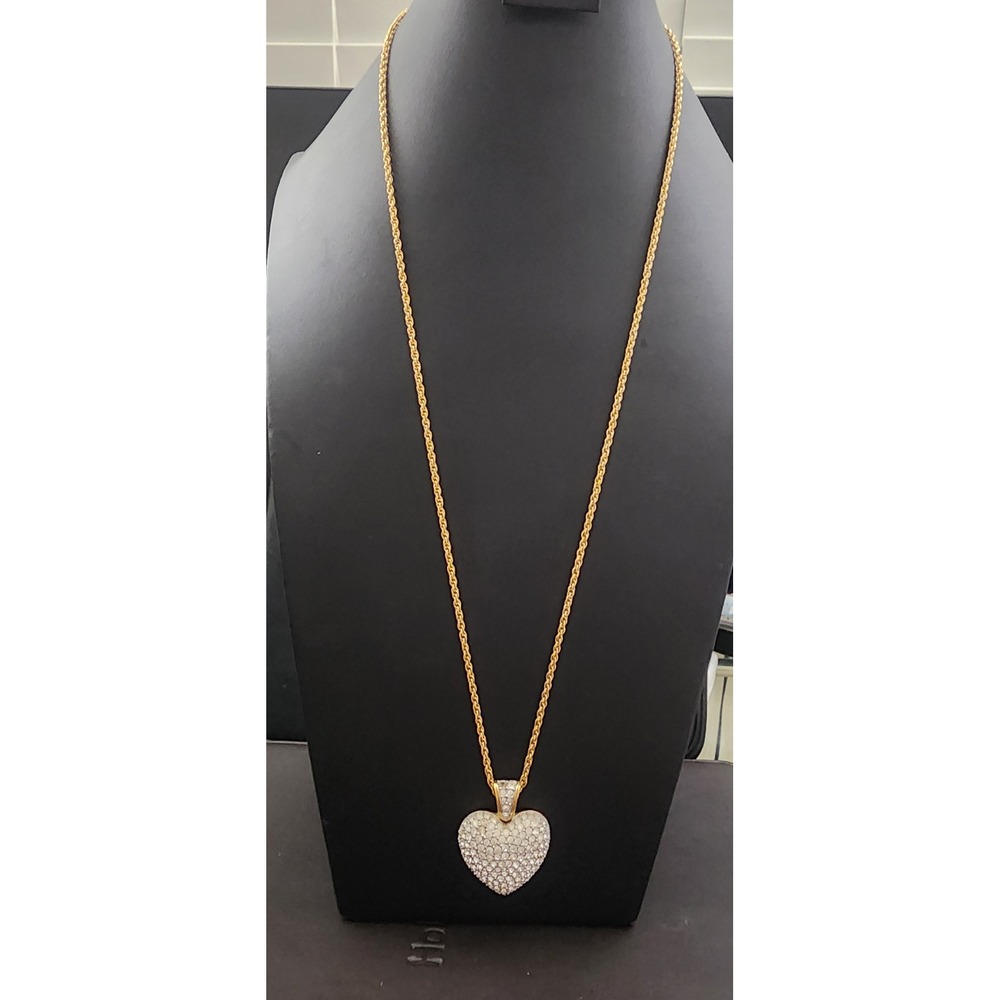 Swarovski Gold Tone Pave Crystal Heart Pendant Rope Chain Necklace 32 Inch